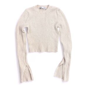 Zara Ribbed Crop Sweater Slit Sleeve Cuffs